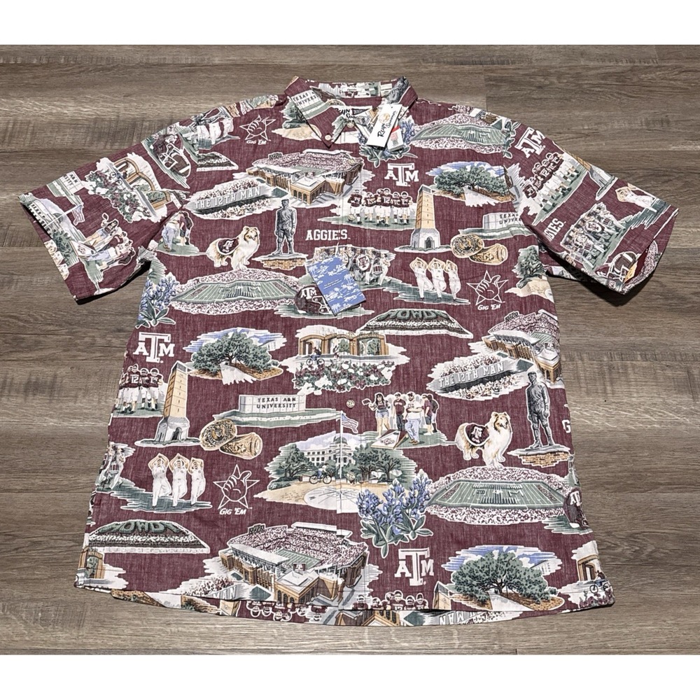 NEW Reyn Spooner Men's XL Reverse Print Texas A&M Scenic Aggies Shirt Gig'Em